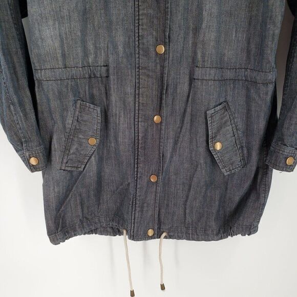 Ellison Denim Jacket Womens Hooded Roll Tab Sleeve Zip Button Front Blue Small - Picture 4 of 10